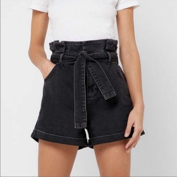 Topshop Pants - Topshop Washed Black Grey Paper Bag High Rise Denim Jean Shorts 6 NWT